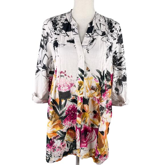 Soft Surroundings Champs De Fleur Floral Shirt Blouse L Button Down - Picture 13 of 16